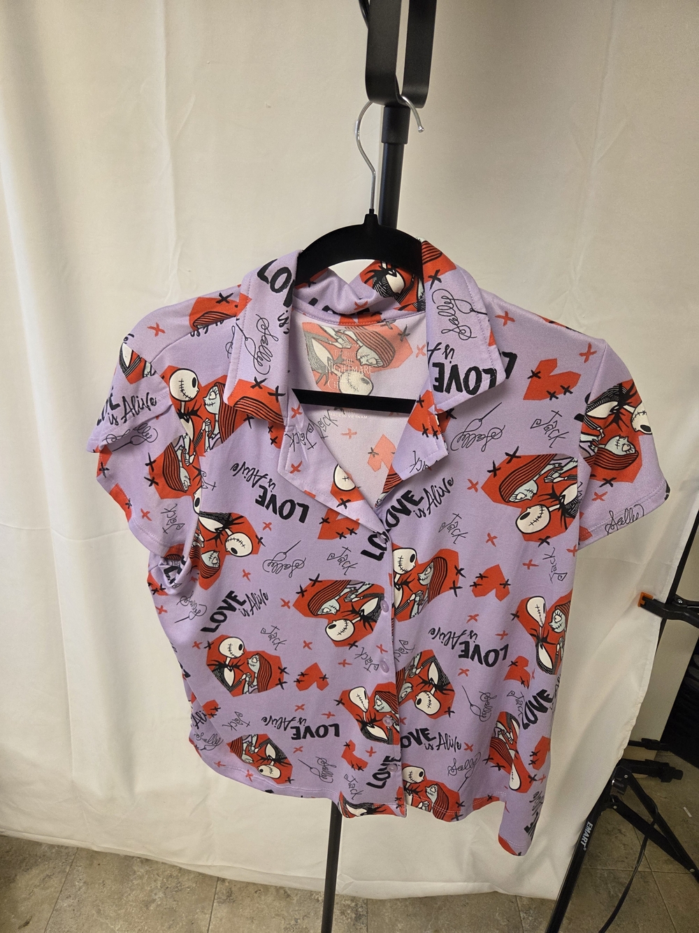 Disney Lavender and Red Short-Sleeve Button-Up Pajama Top